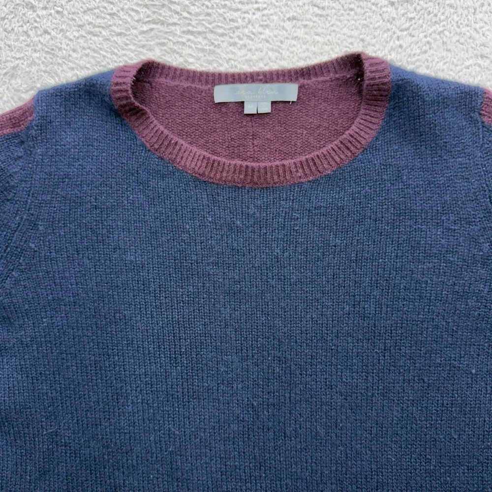 Sea Bleu Cashmere Womens Navy Burgundy Colorblock‎ Side Zip Sweater Size M